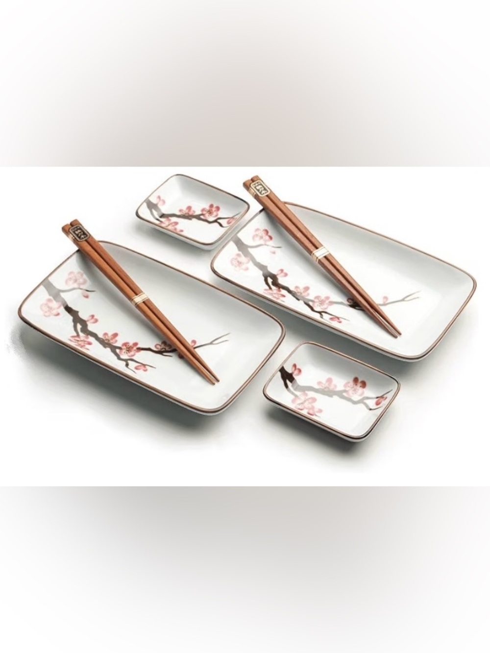 Ceramic Cherry Blossom Sushi Set in Pink and White